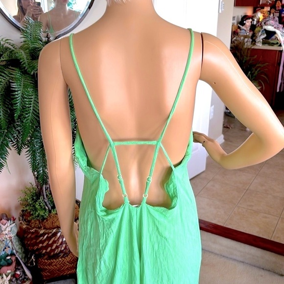 ASOS Green Jumpsuit Spaghetti Strap Open Back Long Romper Cruise Viscose Coverup - Picture 7 of 16